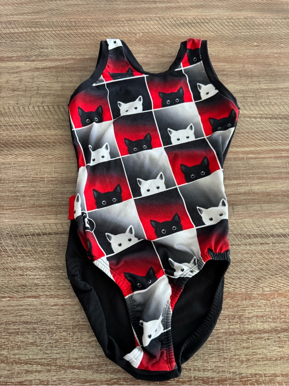 Gymgear Kids Red & Black Cat Print Leotard Size 8 Made in Canada